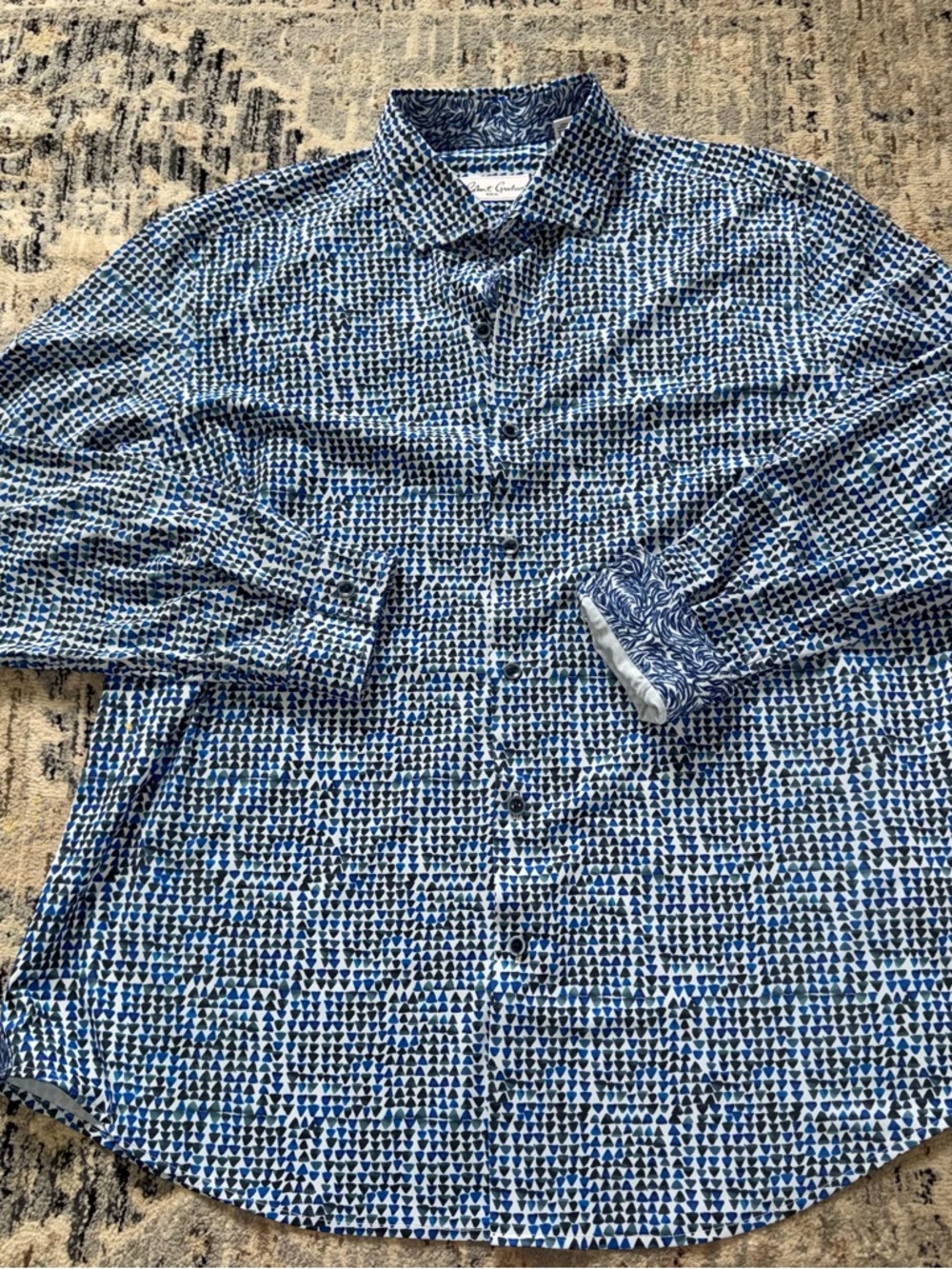 Robert Graham Men's Blue and White Geometric Button-Down Shirt